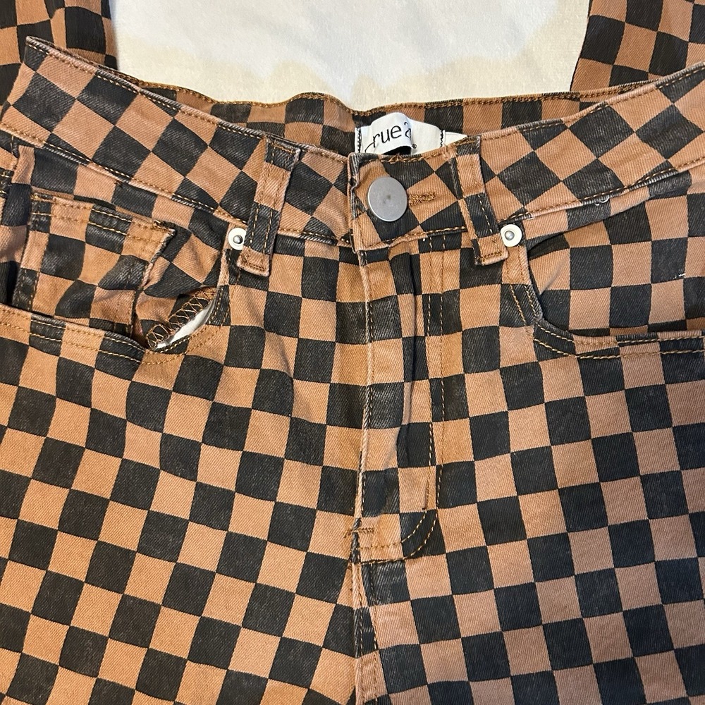 Women's Gingham Denim Pants Grunge Skater Rue 21‎ Size S Leg Checkerboard